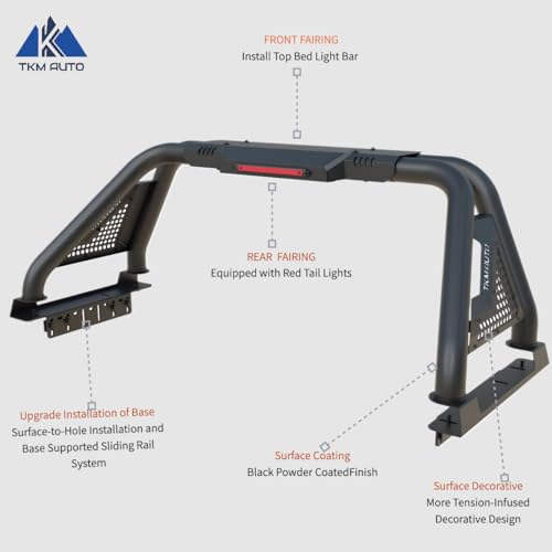 Sport Bar Roll Bar No-Drill F150 Silverado Ram Black Steel E-Coating
