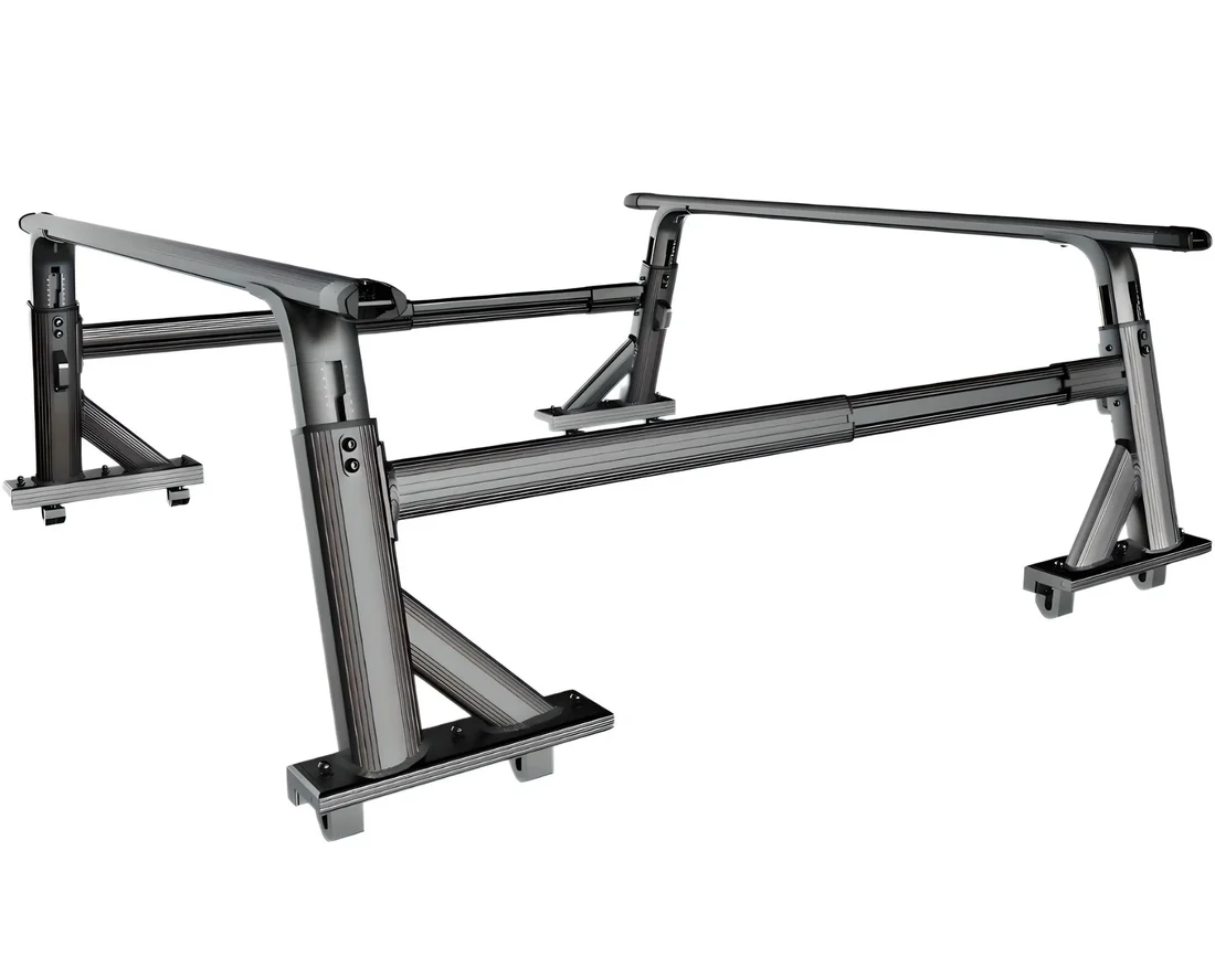 TKMAUTO Black Universal Heavy Duty Truck Bed Rack – Adjustable Height, Extendable, Aluminum Cross Bars for Most Pick-Up Trucks Ram Silverado Tundra F150