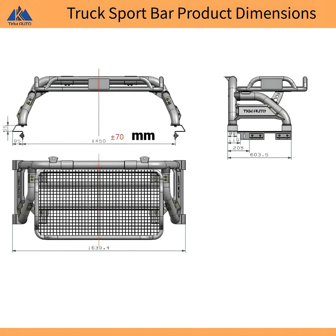 Sport Bar Roll Bar with Cargo Basket Tacoma Ranger Colorado Black Steel