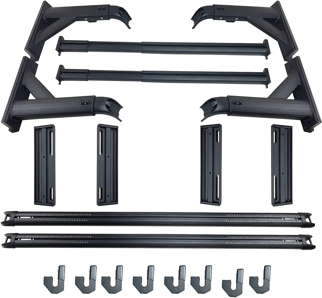 TKMAUTO Black Universal Heavy Duty Truck Bed Rack – Adjustable Height, Extendable, Aluminum Cross Bars for Most Pick-Up Trucks Ram Silverado Tundra F150