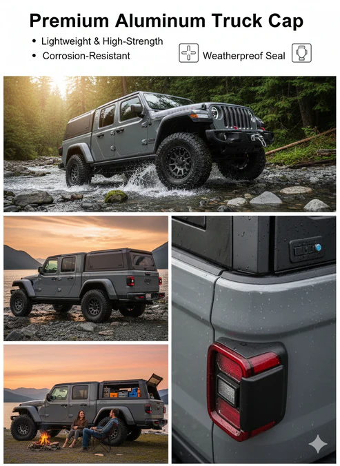 Jeep Gladiator 2020-2025 5ft | TKMAUTO Aluminum Truck Bed Cap Side Windows