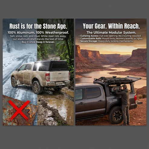 GMC Sierra & Silverado 1500 2007-2018 5.8ft | TKMAUTO Aluminum Truck Bed Cap Side Windows