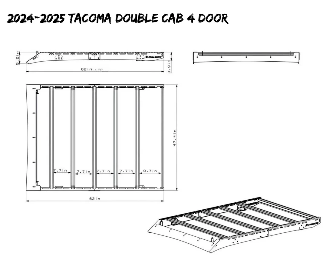 Toyota Tacoma (2024+) Roof Rack Platform 4th Gen Double Cab — Lightweight Full Aluminum